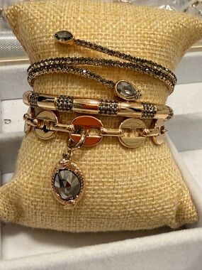 Bomb Party NWOT! Gold-Tone Multi-Layer Bracelet Set with Faceted Charm